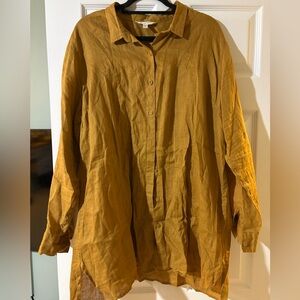 Garnet Hill 100% Linen Gold Button Down Tunic Size XL Like New
